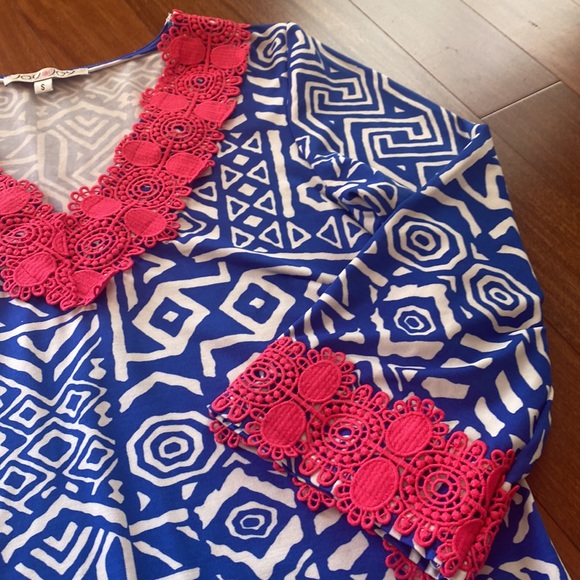 Joy Joy LIKE NEW Abstract Blue & White Mid-Sheath Dress - Sz Small - Picture 6 of 14